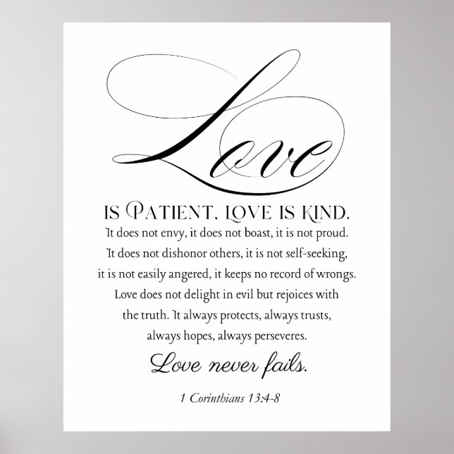 Poster 1 Corinthiens 13:4-8 L'amour est le Mariage patien (Devant)
