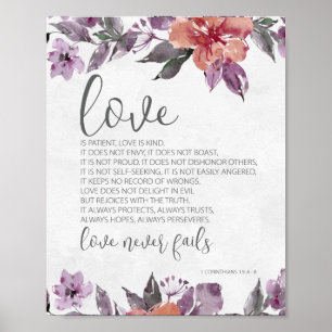 Poster 1 Corinthiens 13:4-8 L'amour n'échoue jamais Flora