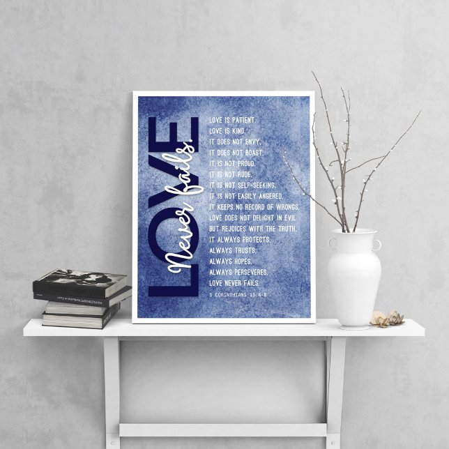 Poster 1 Corinthiens 13:4-8 Verset biblique, Bleu foncé (Créateur téléchargé)