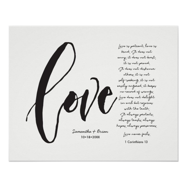 Poster 1 Corinthiens 13 Bible Verse Mariage chrétien (Devant)