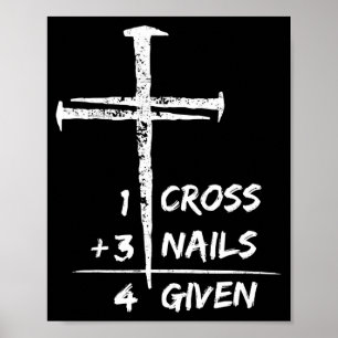 Poster 1 croix 3 clous pardonné cadeau de pâques chrétien