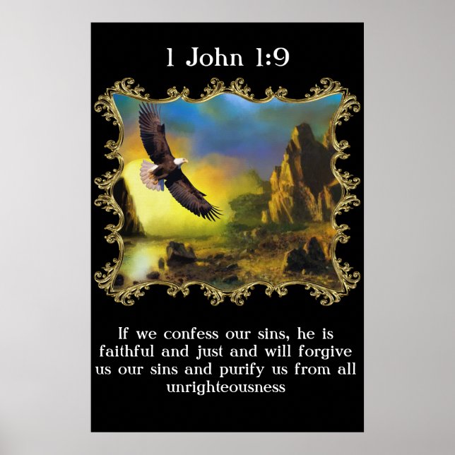 Poster 1 Jean 1:9 Avec un aigle survolant le paysage. (Devant)