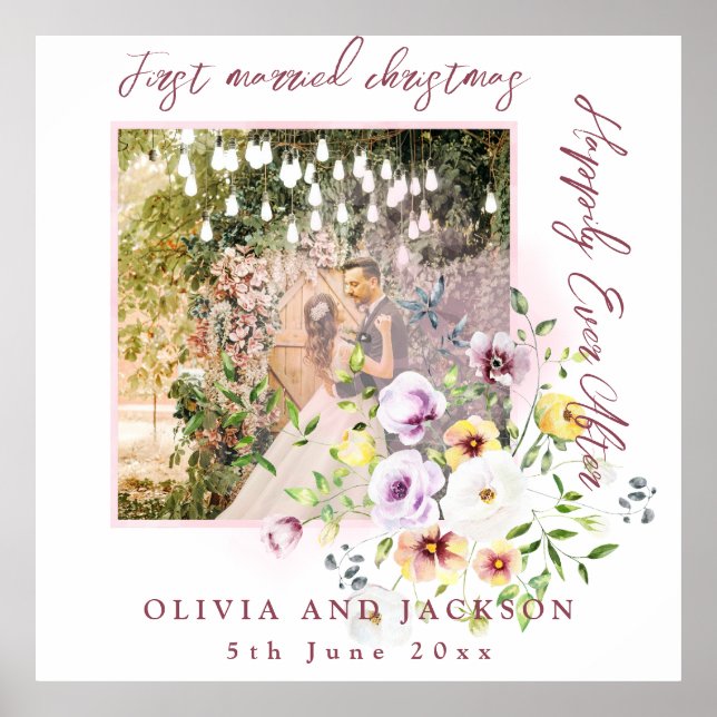 Poster 1 Photo Newlyweds 1st Married Christmas Pink Text (Devant)