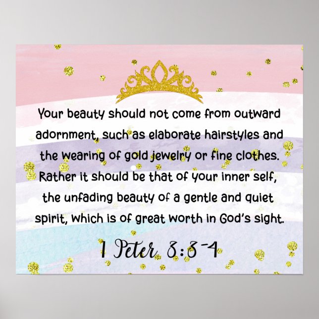 Poster 1 Pierre 3:3-4 Beauté intérieure Bible Verse Paste (Devant)