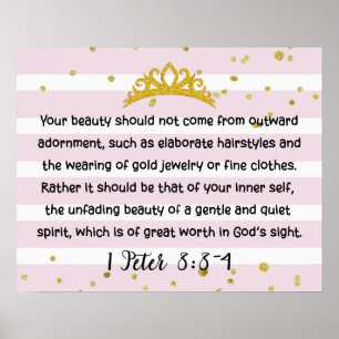 Poster 1 Pierre 3:3-4 Beauté intérieure Bible Verse rose