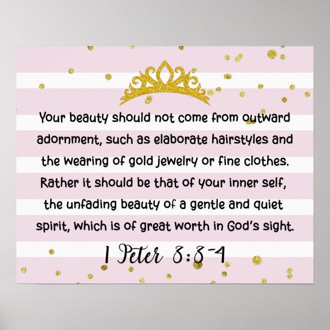 Poster 1 Pierre 3:3-4 Beauté intérieure Bible Verse rose (Devant)
