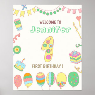 Poster 1er anniversaire. Ballons numéro 1.