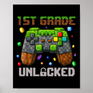 Poster 1er niveau Gamer déverrouillé Pixel Premier jour d