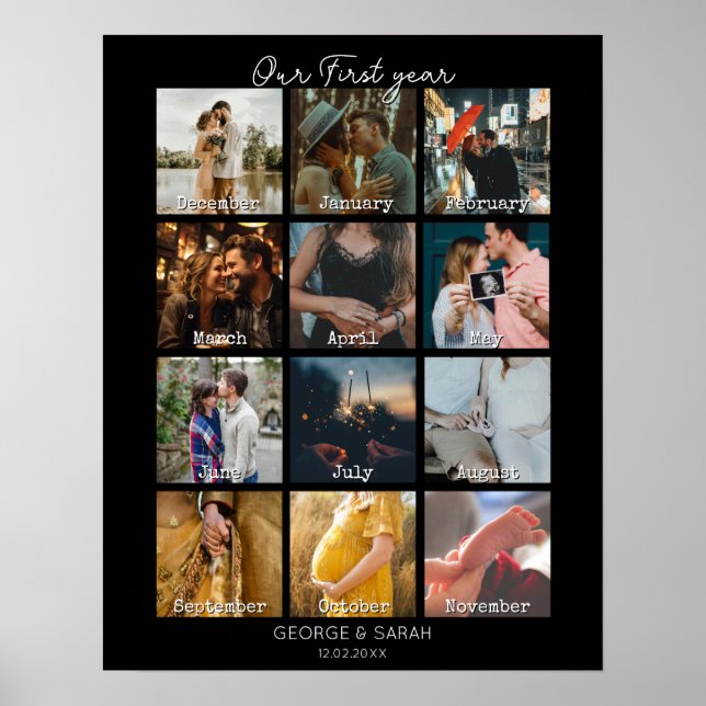 Poster 1ère année photo anniversaire calendrier cadeau 12 (Devant)