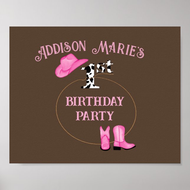 Poster 1ère fête d'anniversaire Rodéo Cowgirl (Devant)