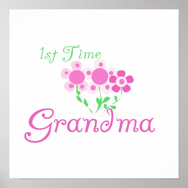 Poster 1ère fois Grandma Fleurs roses cadeaux (Devant)