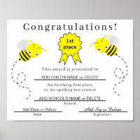 1ère place Certificat d'épellation pour enfants
