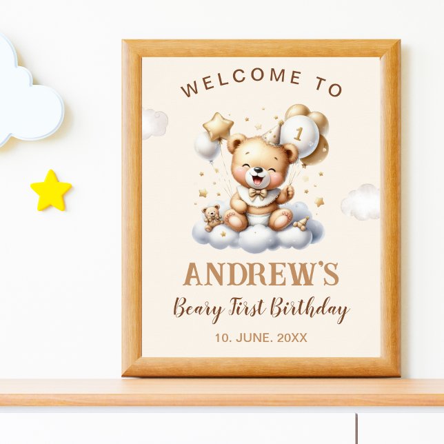 Poster 1st Birthday Teddy Bear Birthday Boy (Créateur téléchargé)