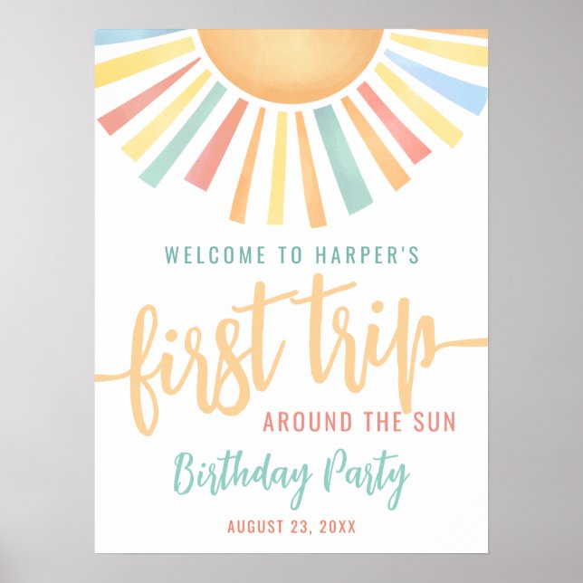 Poster 1st Birthday Trip Around The Sun Welcome Sign (Devant)
