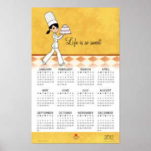 Poster 2012 Kitchen Calendar with Cake Chef Art