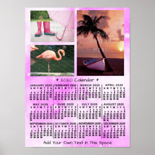 Poster 2020 Année Calendrier mensuel Pink Watercolor 3 Ph