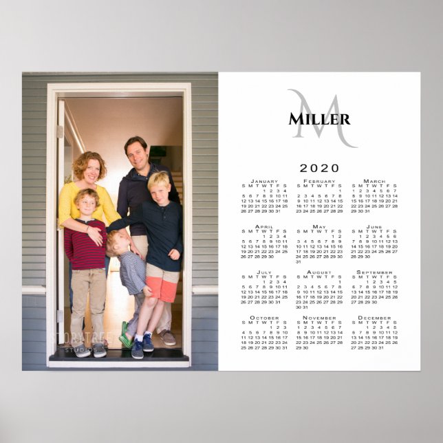 Poster 2020 Calendrier personnalisé Nom du monogramme pho (Devant)