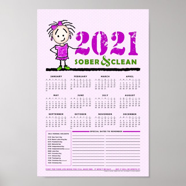 Poster 2021 Sober & Clean Recovery Calendrier annuel (Devant)