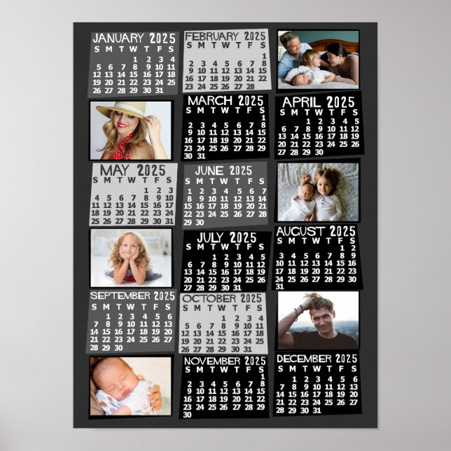 Poster 2023 Année Calendrier mensuel Photo Collage Mod No (Devant)