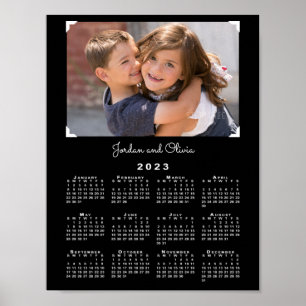 Poster 2023 Calendar with Your Photo and Name on Black