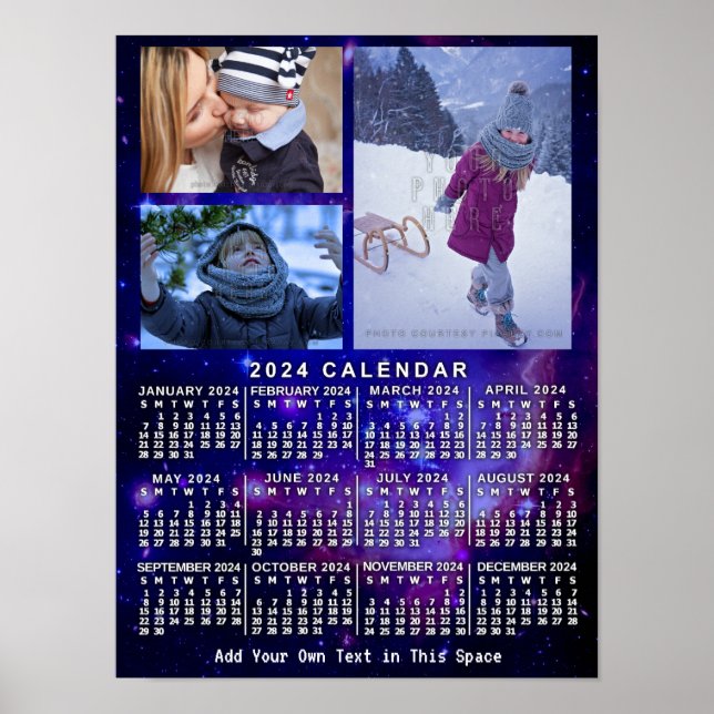 Poster 2024 Année Calendrier mensuel Espace Nebula 3 Phot (Devant)
