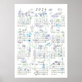 Poster 2024 aquarelle de couleur de calender violet et ba