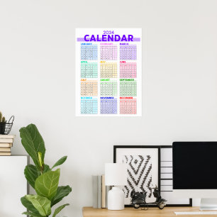 Poster 2024 Arc-en-ciel coloré plein année Calendrier men