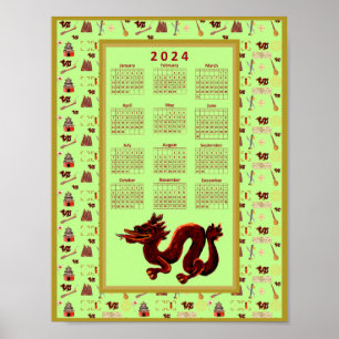 Poster 2024 Calendrier Année du Dragon Musique Chance