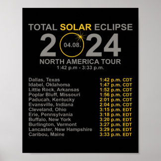 Poster 2024 Total Éclipse Solaire 8 Avril Chemin De L'Écl