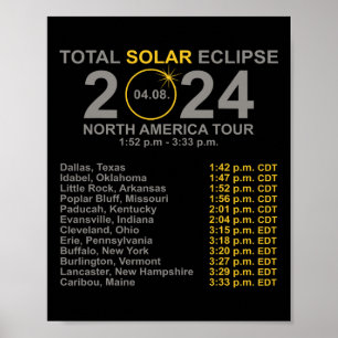 Poster 2024 Total Éclipse Solaire 8 Avril Chemin De L'Écl