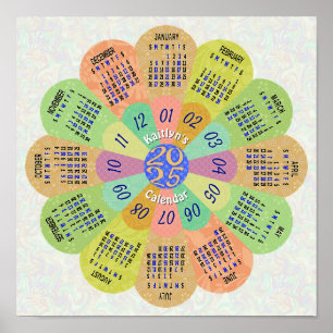 Poster 2025 Calendrier Unique Boho Retro Flower Nom perso