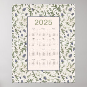 Poster 2025 Chardon Calendrier de l'année complète