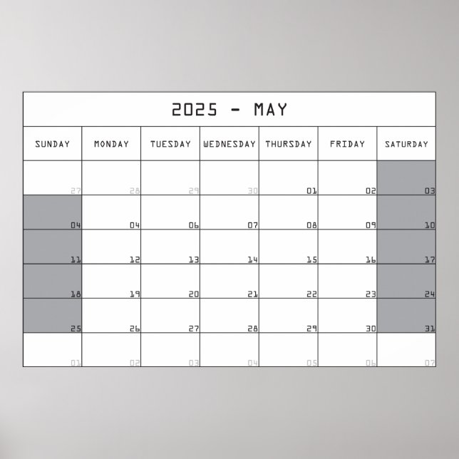 Poster 2025 mai planifier calendrier gros notes espace (Devant)