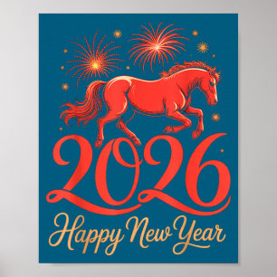 Poster 2026 Année du Cheval du zodiaque chinois Bonne ann