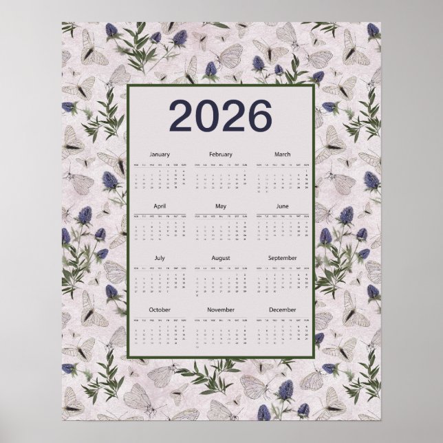 Poster 2026 Butterflies Thistle Wall Calendar (Devant)