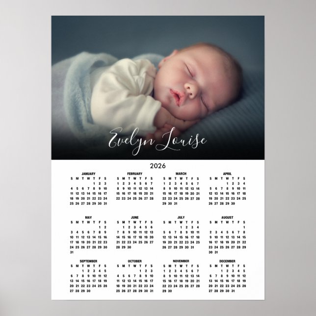 Poster 2026 Calendar Elegant Script Name Photo (Devant)