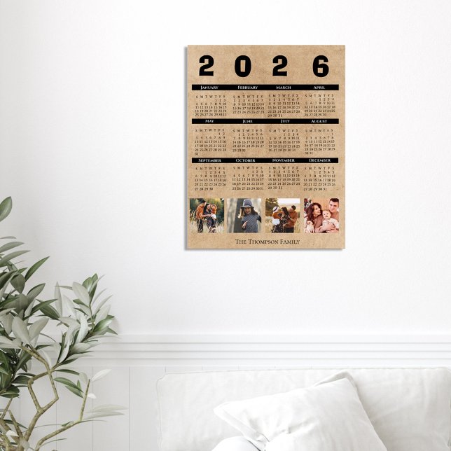 Poster 2026 Calendar Family Photo Collage Rustic Kraft (2026 Calendar Family Photo Collage Rustic Kraft Poster)