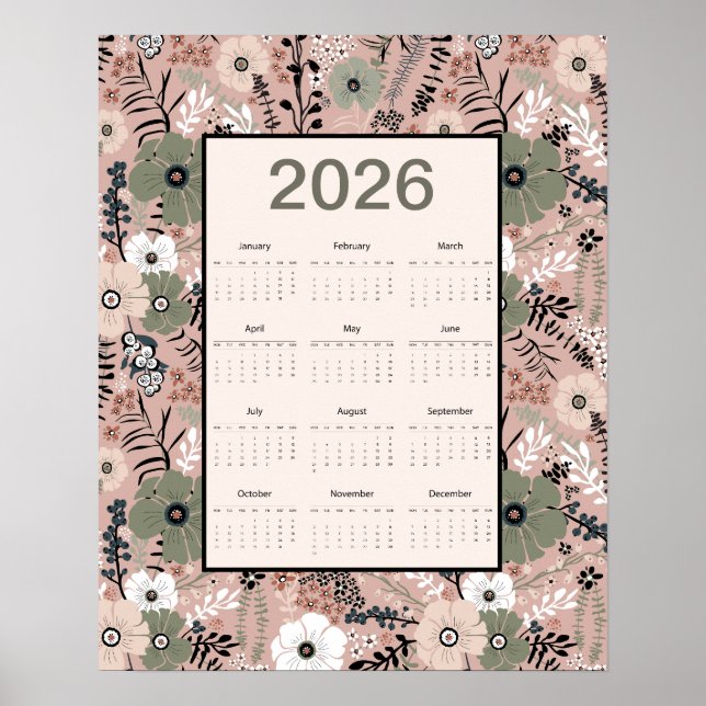 Poster 2026 Calendar Floral Pattern   (Devant)