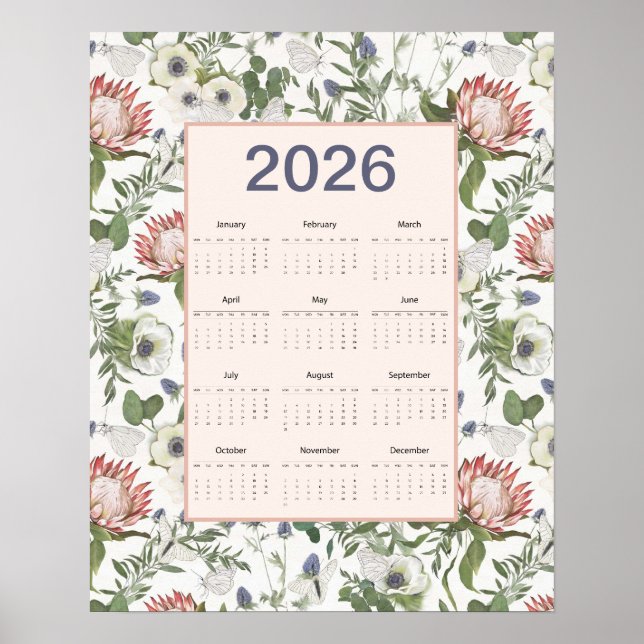Poster 2026 Calendar Flowers Butterflies (Devant)