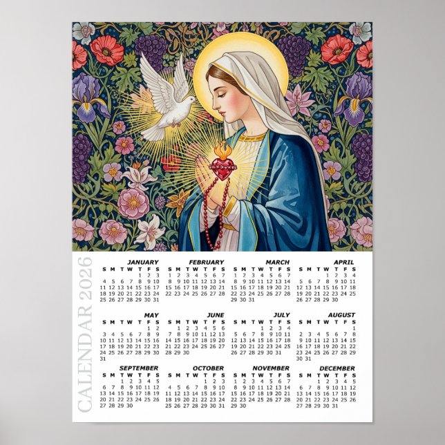Poster 2026 Calendar, Sacred Heart of Mary / Devotion (Devant)