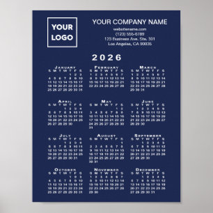 Poster 2026 Calendrier Business Logo et Texte Marine Bleu