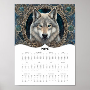 Poster 2026 Celtic Wolf Imaginaire Art Calendrier de l'an