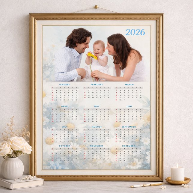 Poster 2026 Floral Calendar with Family Photo (Créateur téléchargé)