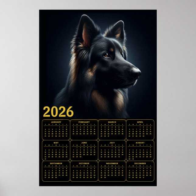 Poster 2026 German Shepherd Calendar – Bold Portrait  (Devant)