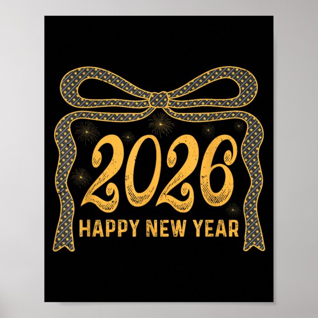 Poster 2026 Happy New Year Bow Fireworks Celebration Desi (Devant)