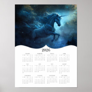 Poster 2026 Imaginaire Bleu Unicorne Année complète Calen