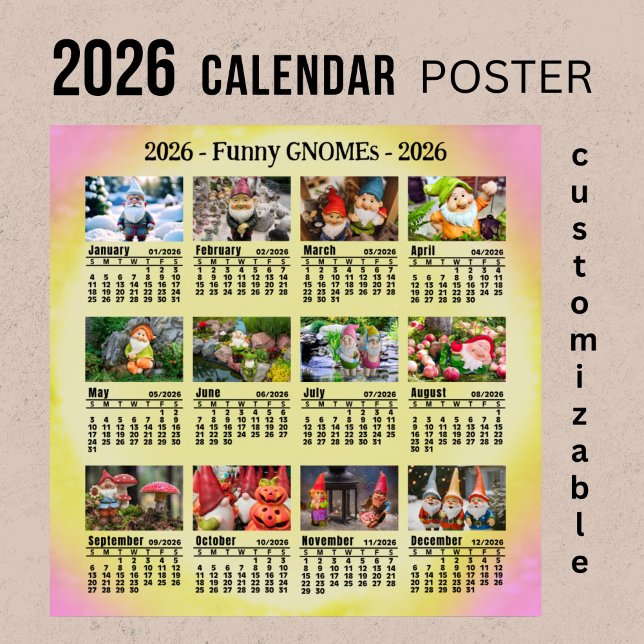 Poster 2026 personnalisé Gnomes drôle Dimanche début - (Créateur téléchargé)