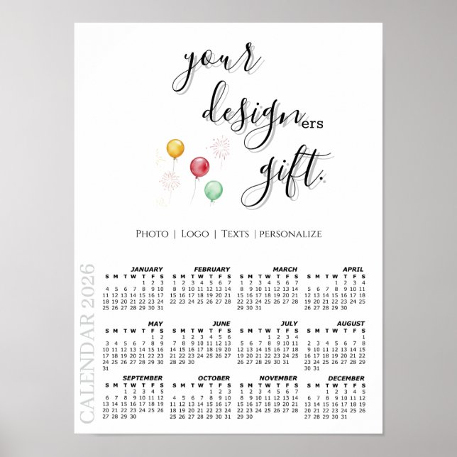 Poster 2026 Photo Calendar Template, Large / White (Devant)