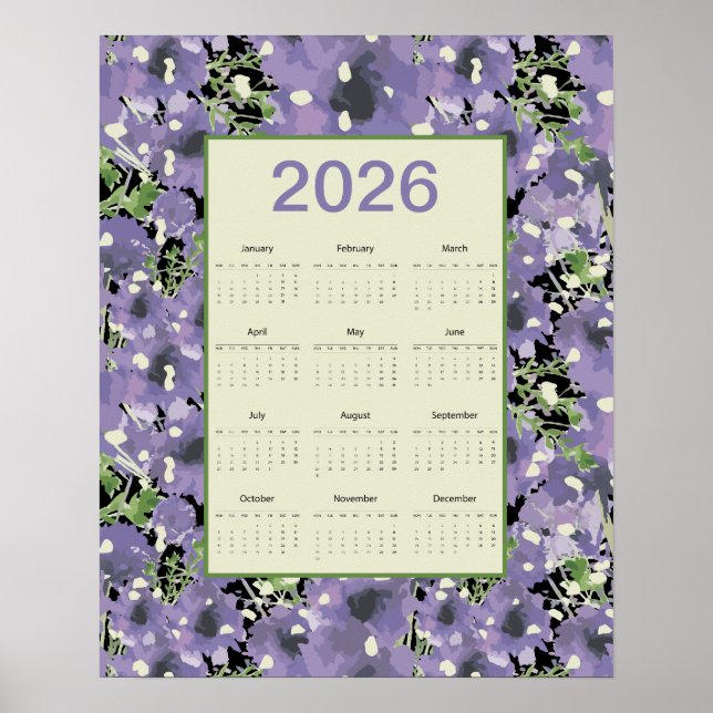 Poster 2026 Purple Flowers Wall Calendar (Devant)