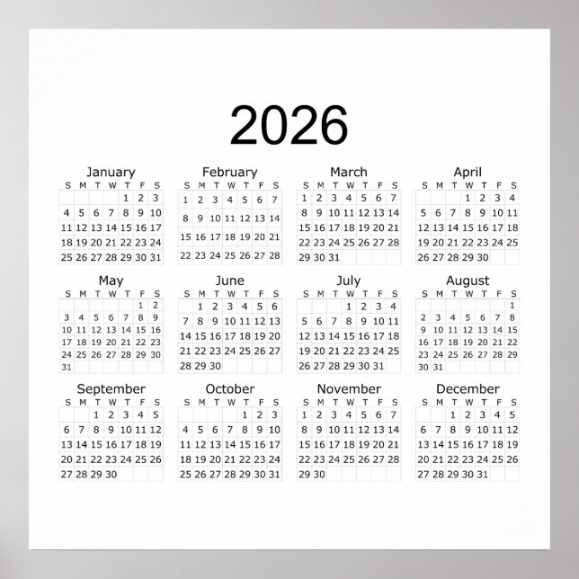 Poster 2026 Simple Minimalist Calendar (Devant)